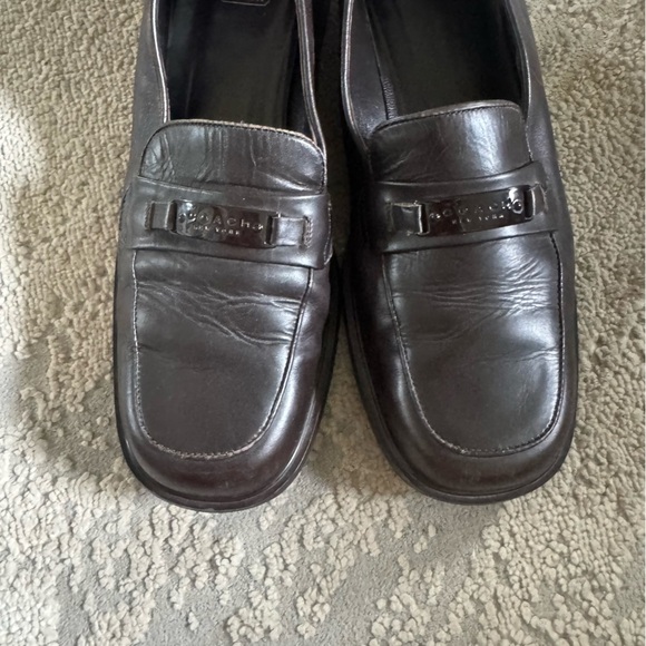 Coach loafers burgundy maroon brown chunky heel classic slip on leather 8.5 - Picture 3 of 11